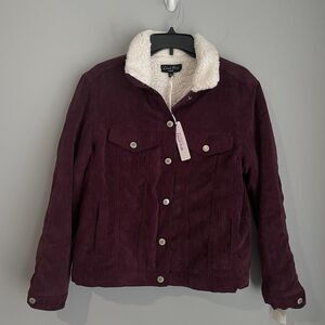 NEW Love Tree Corduroy Jacket Women's Size M Plum Sherpa Fleece Corduroy Comfort